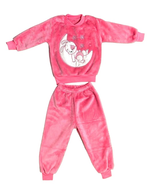 Піжама однотонна рвана махра з вишивкою рожевого кольору, Рожевий, 8-9 років, 134см