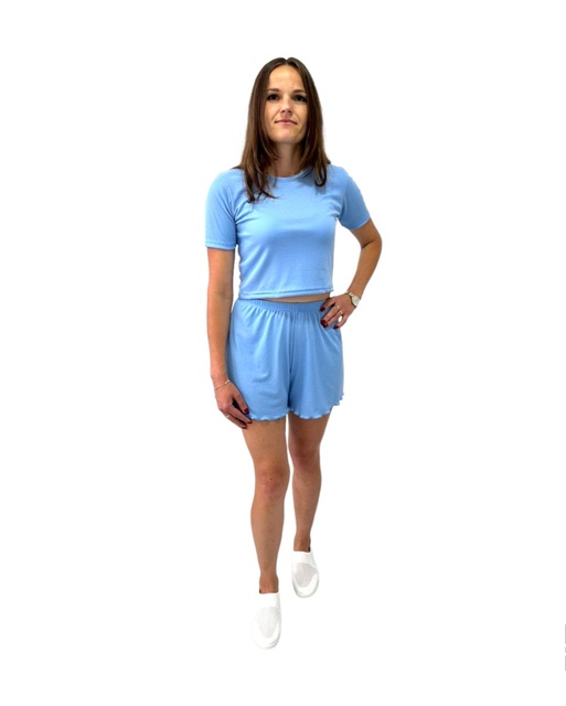 Комплект женский футболка с шортами мустанг рубчик голубого цвета, 44, Голубой