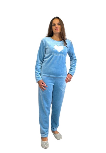 Пижама женская однотонна рвана махра с вышивкой голубого цвета, 48, Голубой
