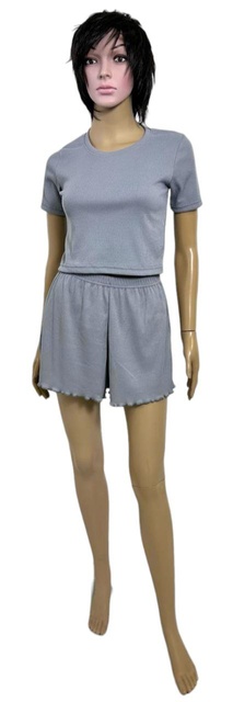 Комплект женский футболка с шортами мустанг рубчик серого цвета, Бузковий, 48, Серый