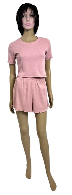 Комплект женский футболка с шортами мустанг рубчик пудрового цвета, 48, Пудровый