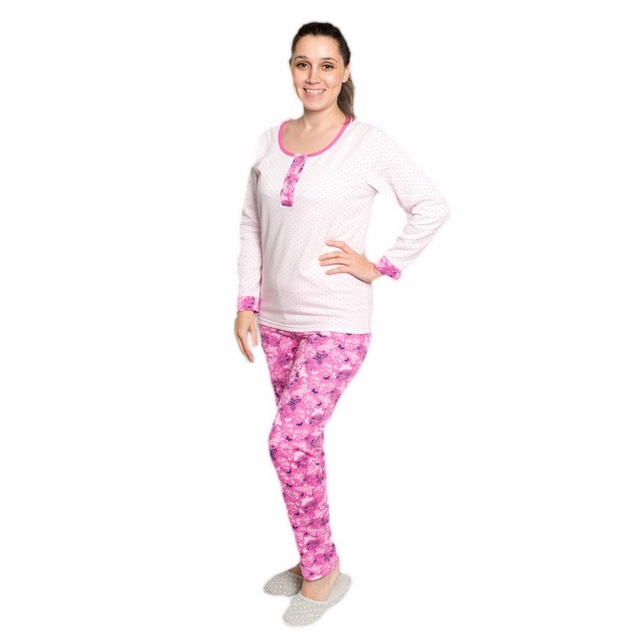 Пижама с брюками комбинированный начес розового цвета, 52-54, Розовый