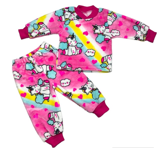 Пижама на манжете цветная рваная махра  розового цвета с изображением единорога, 38, Розовый, 11-12 лет, 140-146см